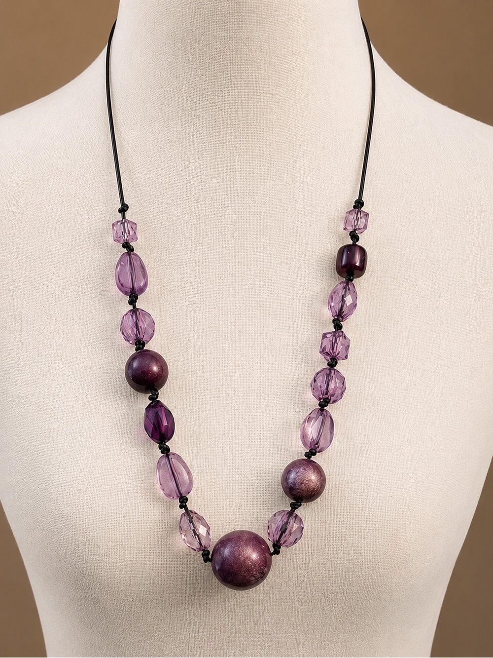 Purple Beaded Statement Necklace Lucite Acrylic Long Necklace